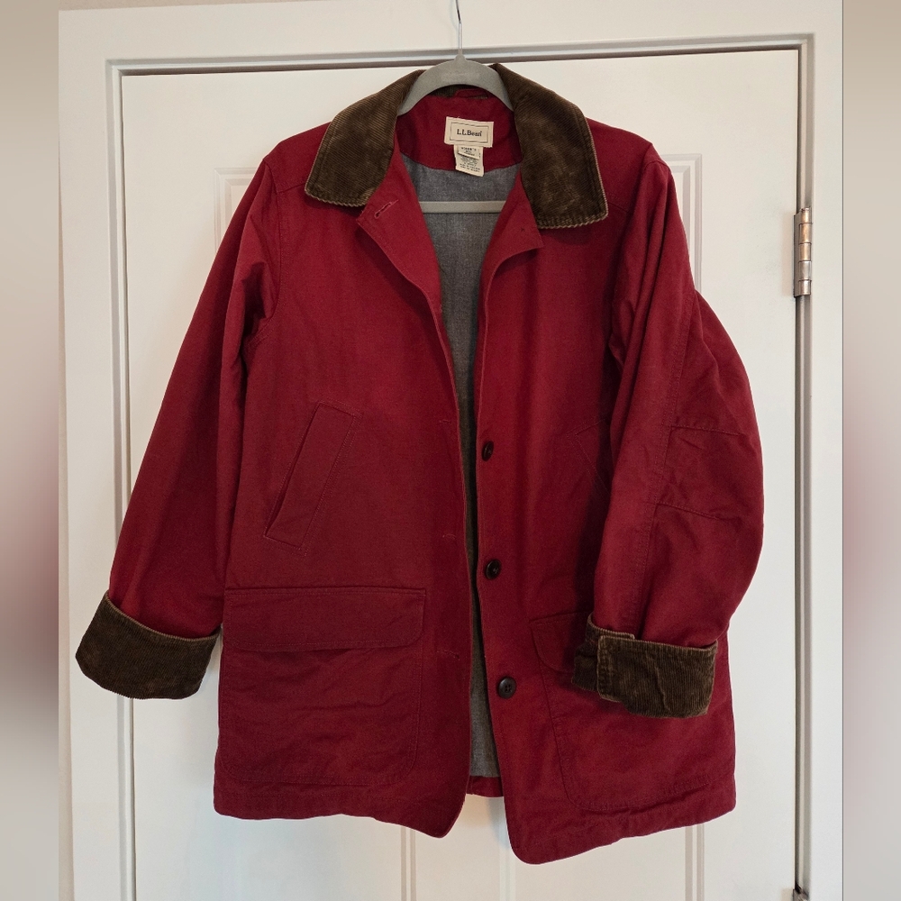 L.L.Bean Maroon Red Barn Jacket with Brown Coduroy Accents